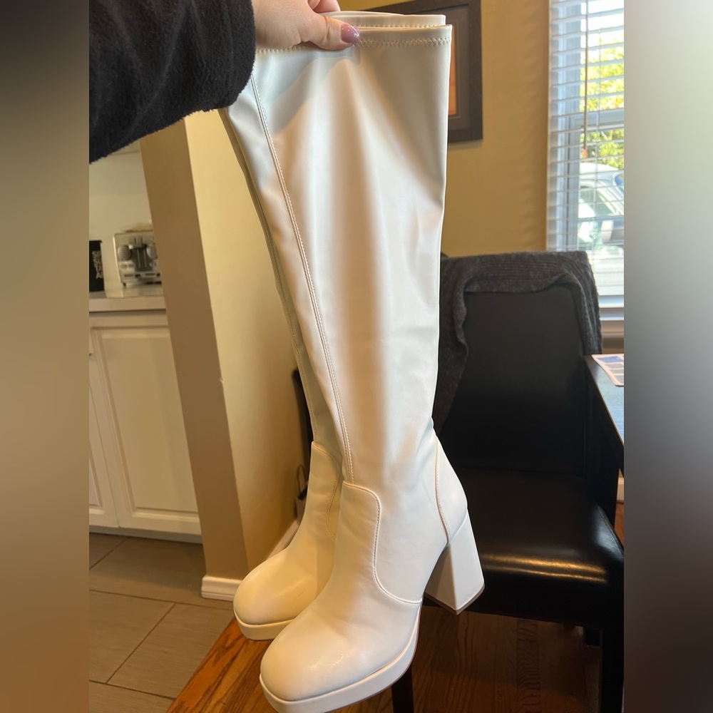 Knee high white platform boots